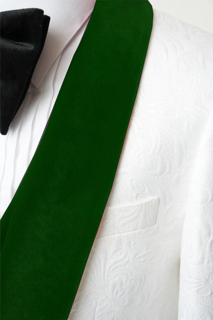 Green Prom Suit For Men - Men's Vested White Paisley Wedding & Prom Hunter Green Tuxedo