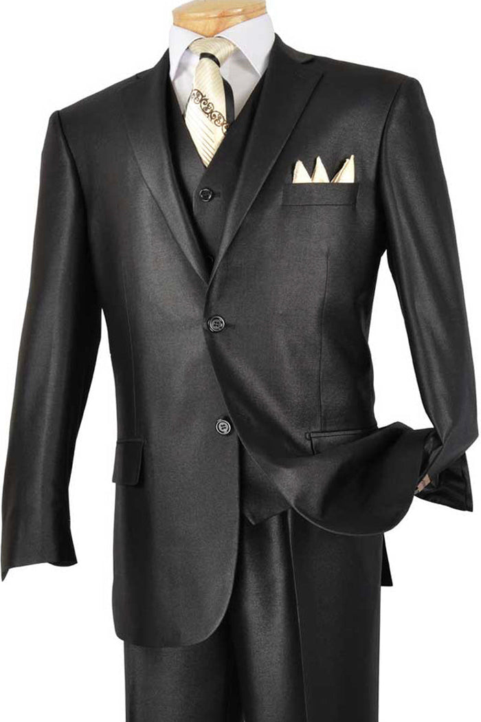 Mens Classic Fit Vested Plaid Suit in Black by Vinci