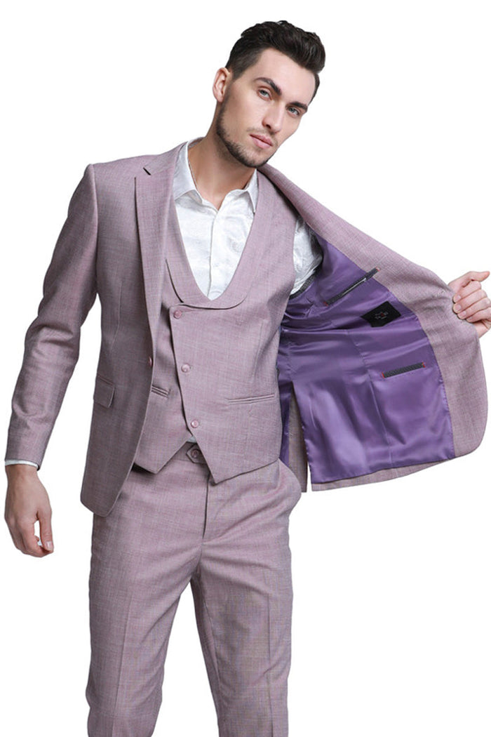 Men's Pink Sharkskin Double Breasted Vest & Suit
