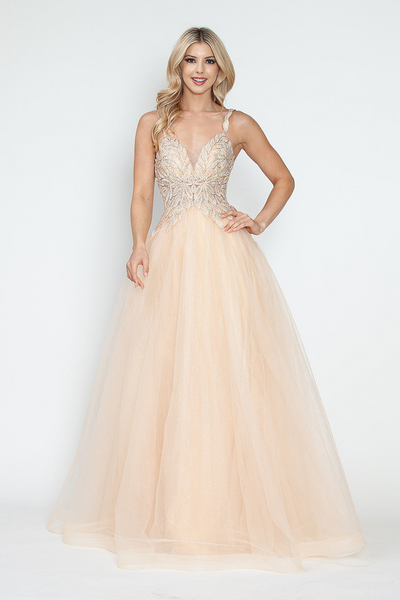 Glitter Tulle A-Line with Beaded Bodice Spaghetti Strap Prom & Formal Dress By Lenovia 8319