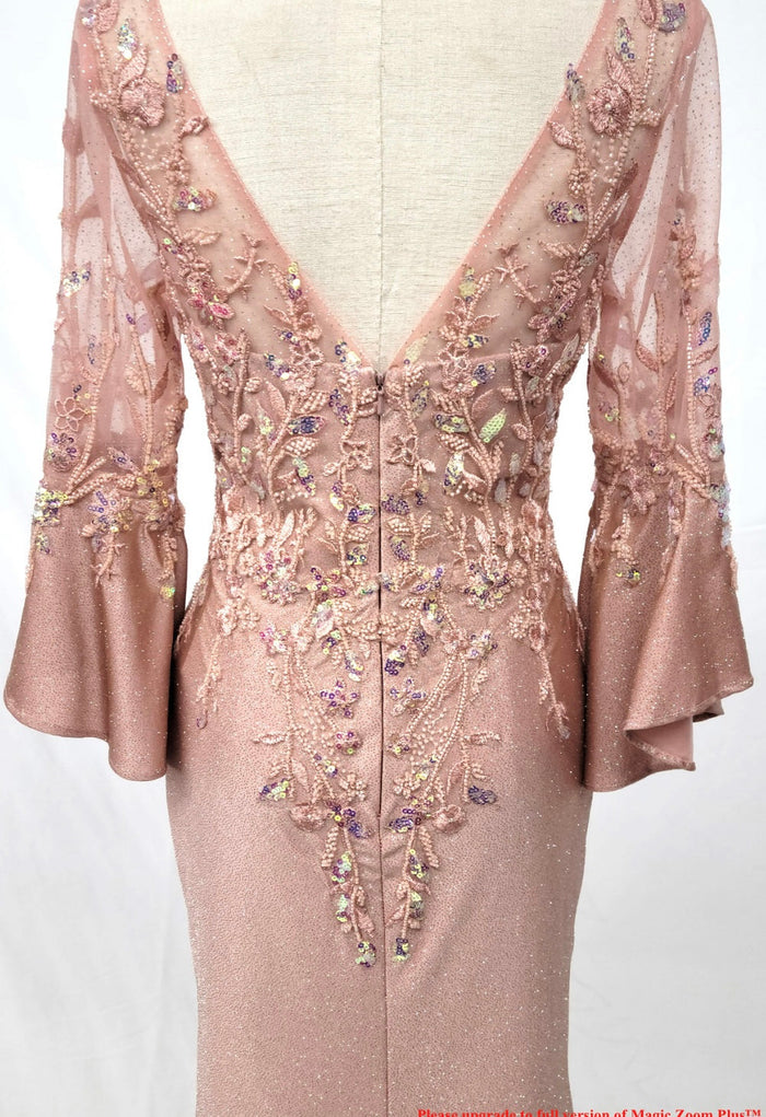 Chicas C357 Elegant Printed Evening Blush Floral Long Fabric Dress