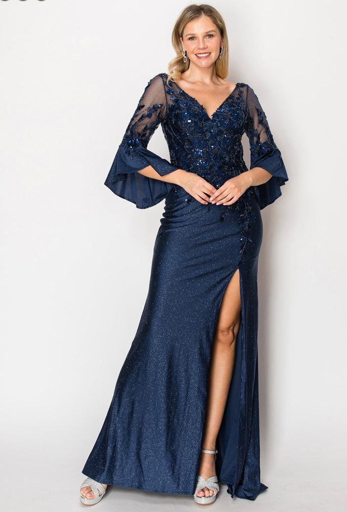 Chicas C357 Elegant Printed Evening Blush Floral Long Fabric Dress