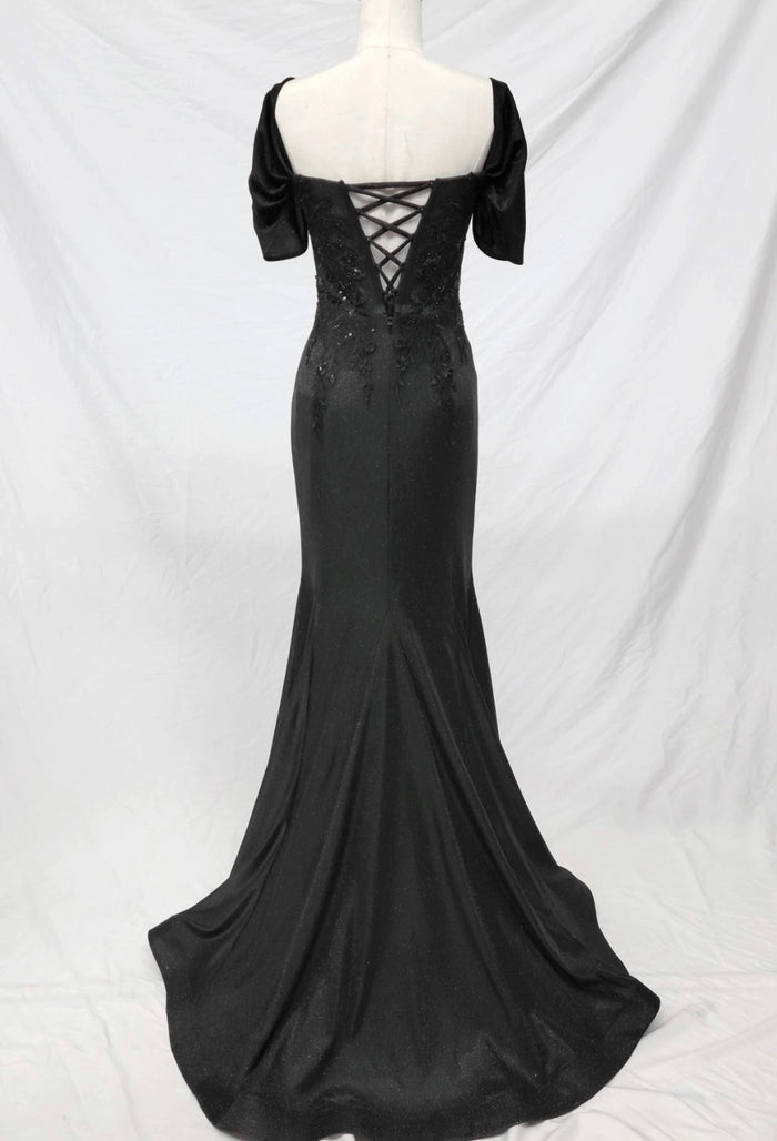 Chicas J066 Printed Evening Black Mermaid Sweetheart Fabric Dress