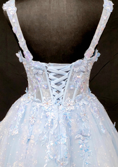 Chicas C372 Printed Formal Blue Floral Short Corset Tulle Dress