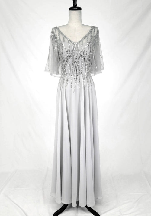 Chicas J064 Elegant Bridal Gold A-Line Floor-Length Sequin Chiffon Dress