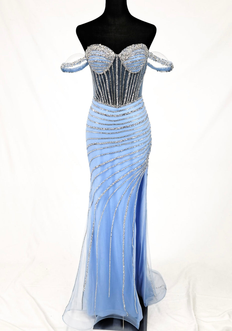 Chicas C836 Evening Blue Sweetheart Floor-Length Corset Fabric Dress