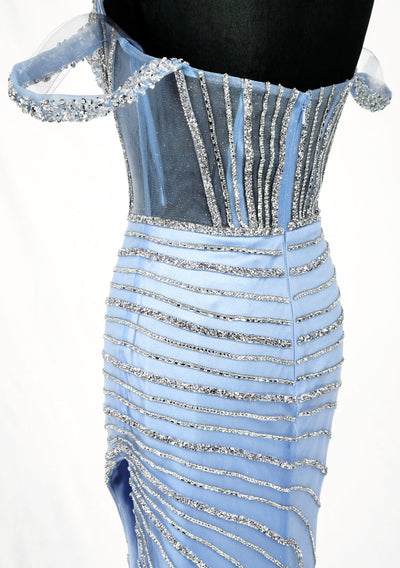Chicas C836 Evening Blue Sweetheart Floor-Length Corset Fabric Dress