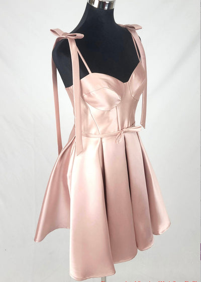 Chicas DM8133 Formal Blush A-Line Sweetheart Short Strappy Satin Dress