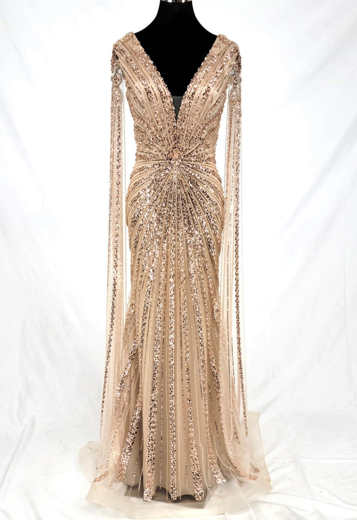Chicas C840 Evening Black Floor-Length Sequin Shimmer Fabric Dress