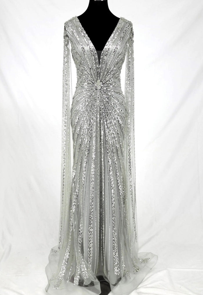 Chicas C840 Evening Black Floor-Length Sequin Shimmer Fabric Dress