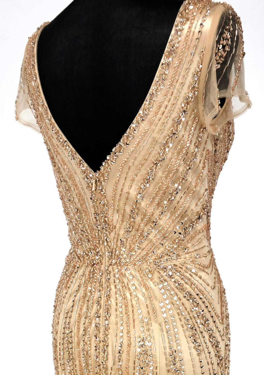 Chicas C832 Bridal Champagne Floor-Length Sequin Shimmer Lace Dress