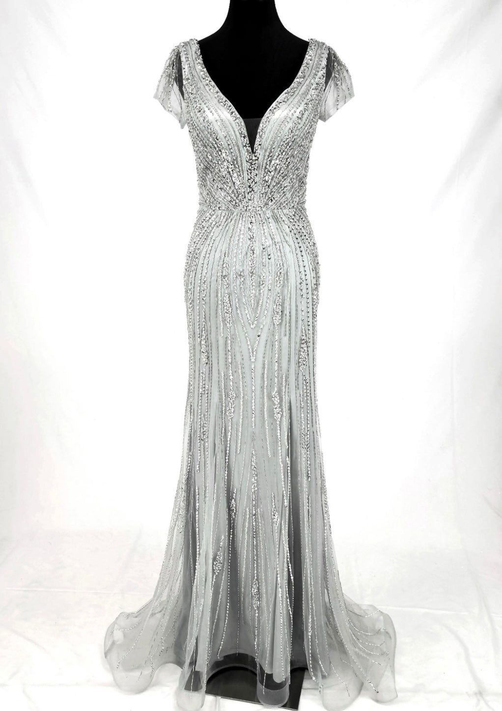 Chicas C832 Bridal Champagne Floor-Length Sequin Shimmer Lace Dress