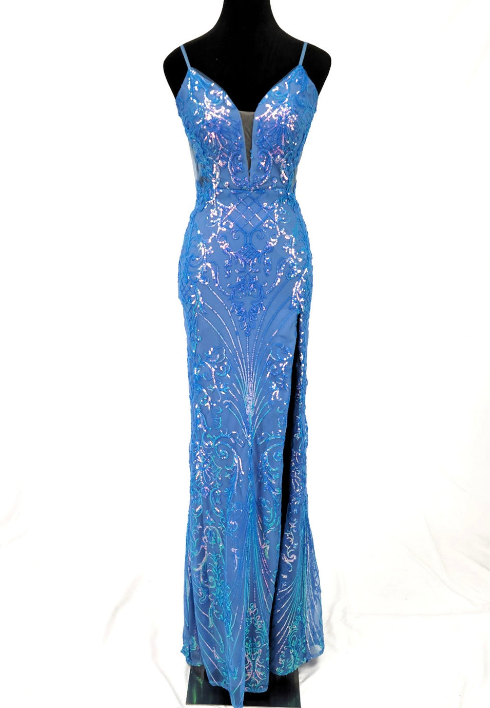 Chicas C369 Modern Evening Gold Illusion Floor-Length High-Slit Fabric Dress