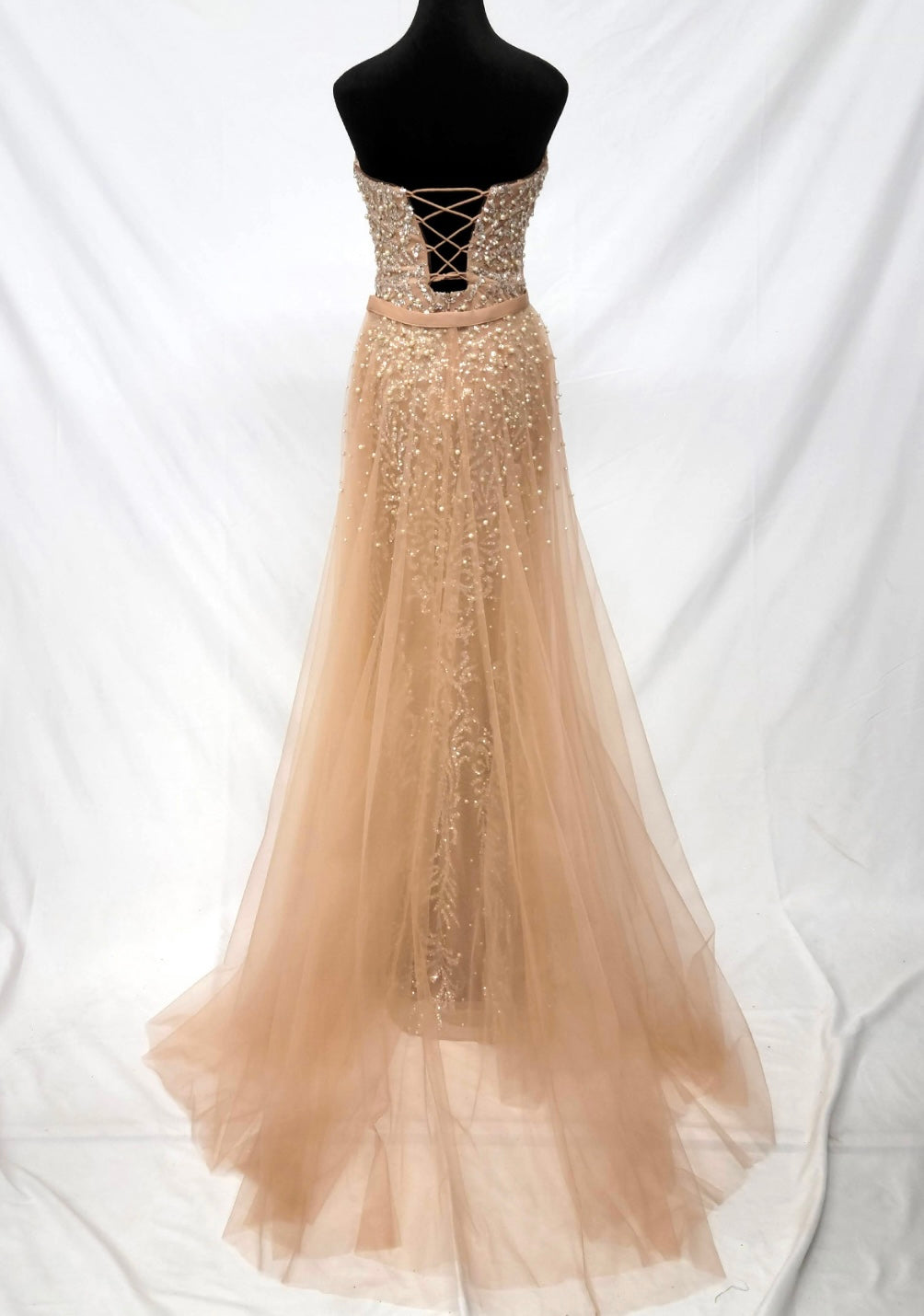 Chicas C839 Evening Silver Sweetheart Floor-Length Beaded Tulle Dress
