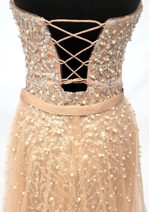 Chicas C839 Evening Silver Sweetheart Floor-Length Beaded Tulle Dress
