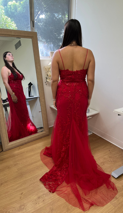 May Queen MQ2030 Sleeveless Sheer V-Neck Prom Dress