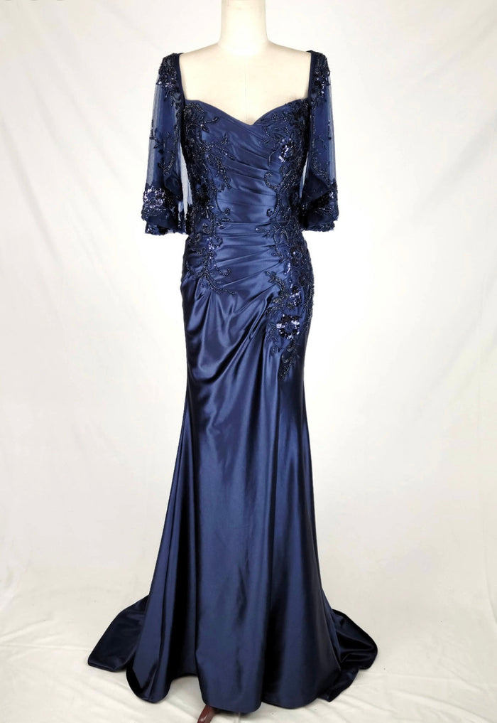 Chicas C364 Elegant Bridal Black Sweetheart Floor-Length Sequin Satin Dress