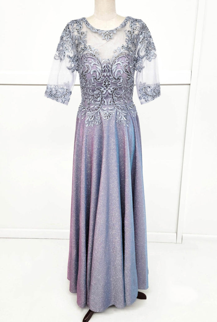 Chicas 5XL6XL Elegant Glitter Bridal Blue A-Line Illusion Tulle Dress