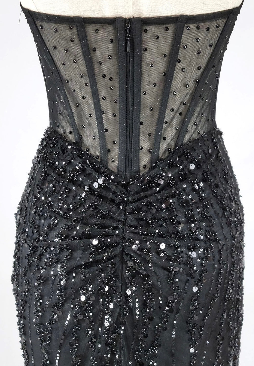 Chicas C366 Evening Black Strapless Floor-Length Corset High-Slit Fabric Dress