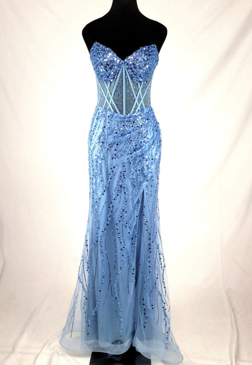 Chicas C366 Evening Black Strapless Floor-Length Corset High-Slit Fabric Dress