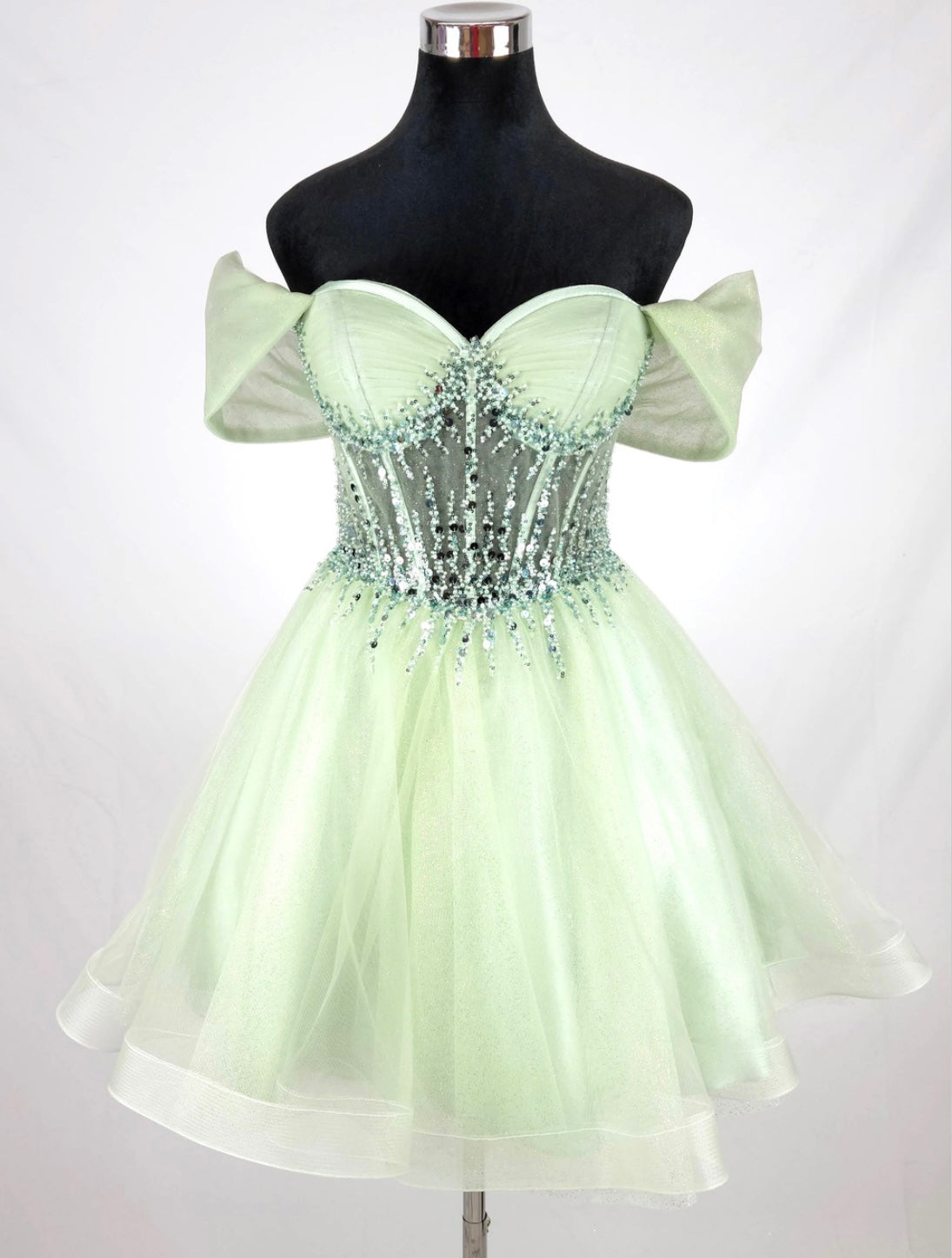 Chicas C363 Cocktail Pink Sweetheart Short Corset Beaded Organza Dress