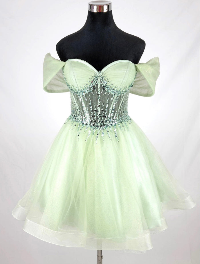 Chicas C363 Cocktail Pink Sweetheart Short Corset Beaded Organza Dress