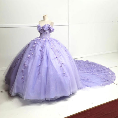 Chicas HF3102 Printed BallDress Floral Floor-Length Corset Appliqué Tulle Dress