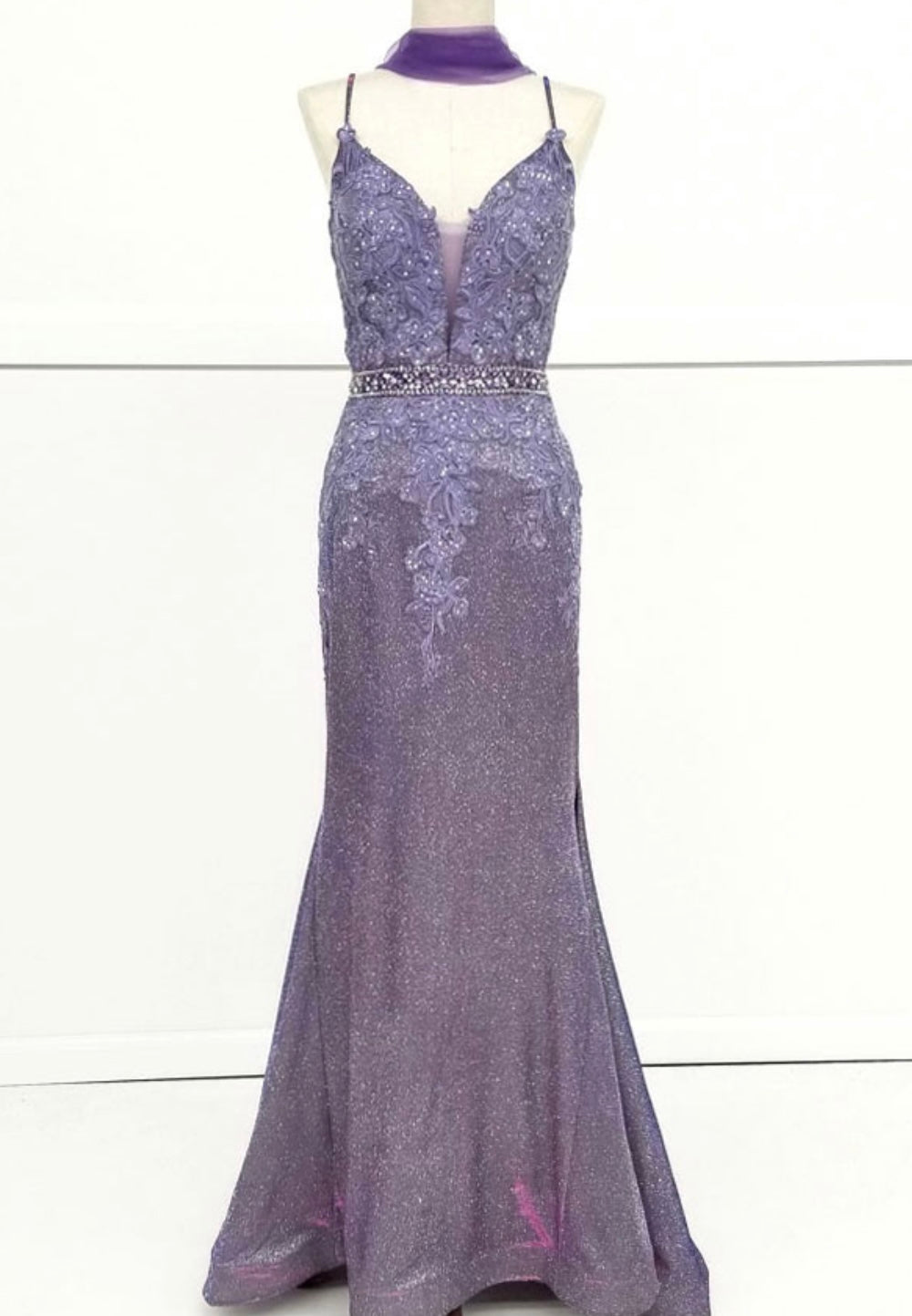 Chicas C243 Printed Evening Blue Illusion Floral Mesh Dress
