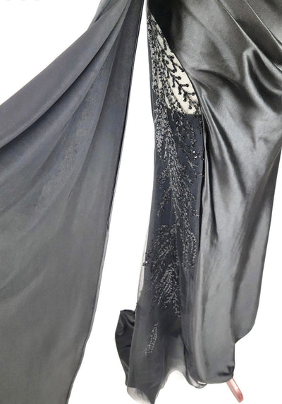 Chicas C342 Elegant Evening Black Sweetheart Floor-Length High-Slit Satin Dress