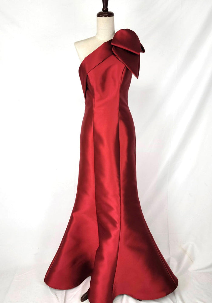 Chicas DM8690 Elegant Evening Red Mermaid One-Shoulder Bow Satin Dress