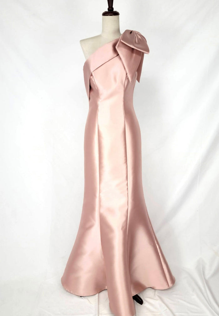 Chicas DM8690 Elegant Evening Red Mermaid One-Shoulder Bow Satin Dress