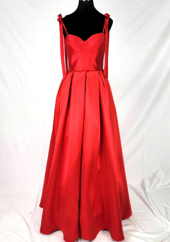 Chicas DM8033 Modern Prom Blue A-Line Sweetheart Bow Floor-Length Satin Dress