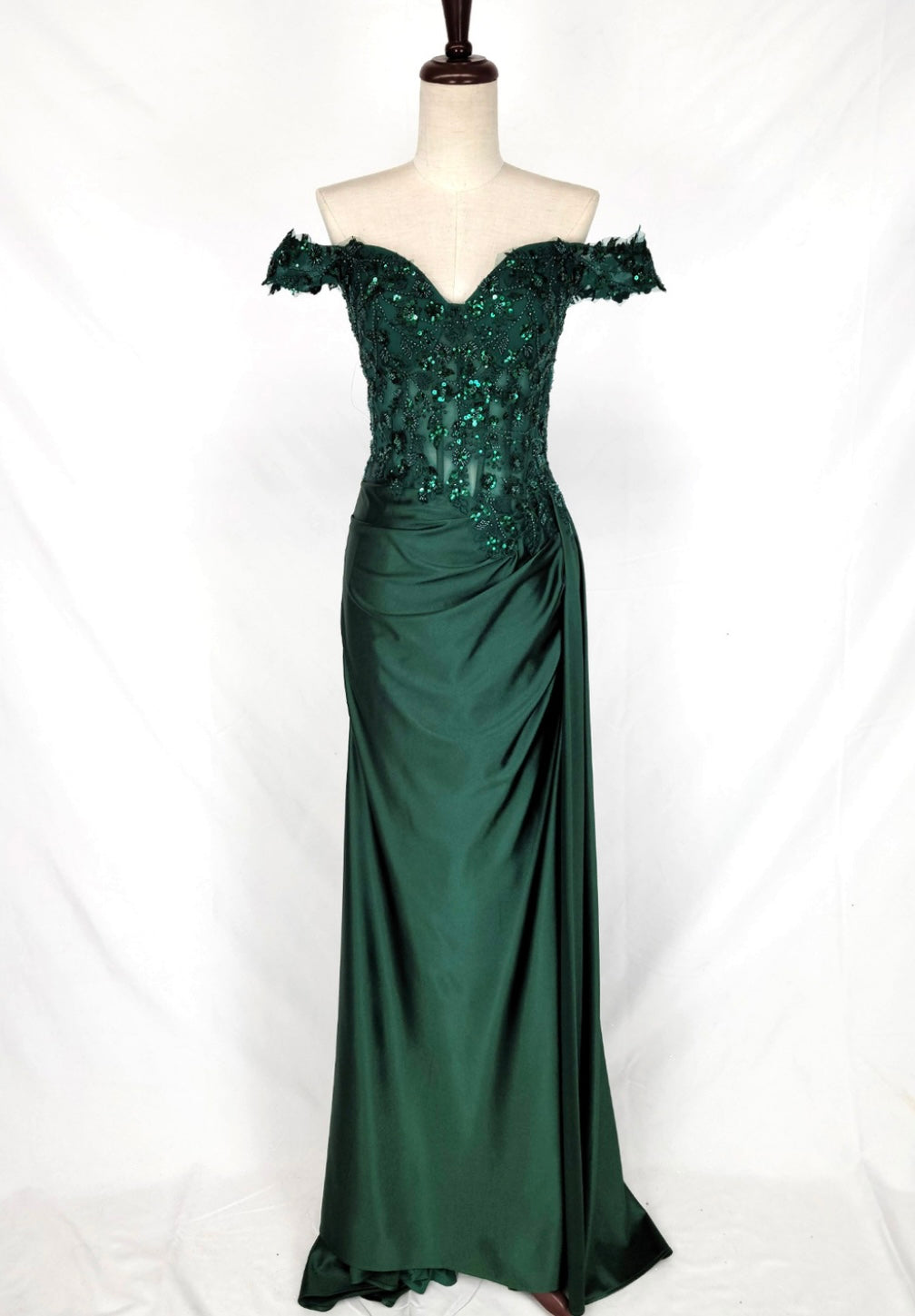 Chicas C362 Printed Evening Red Illusion Floral Floor-Length Satin Dress