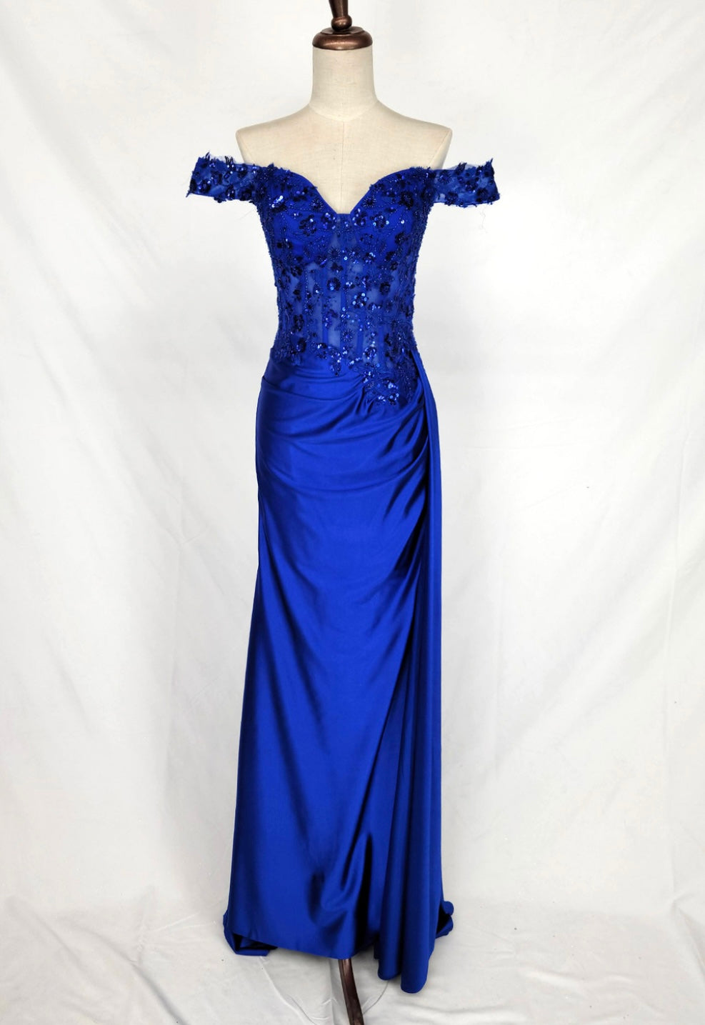 Chicas C362 Printed Evening Red Illusion Floral Floor-Length Satin Dress