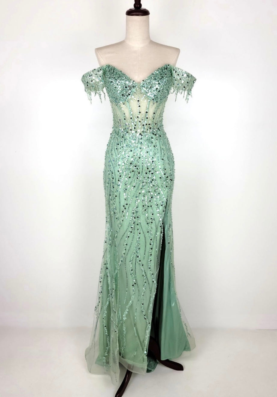 Chicas C331 Evening Floor-Length Corset High-Slit Beaded Fabric Dress