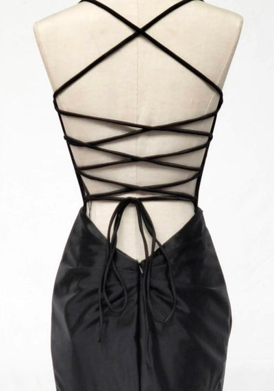 Chicas C360 Glam Evening Black Illusion Floor-Length Corset Satin Dress