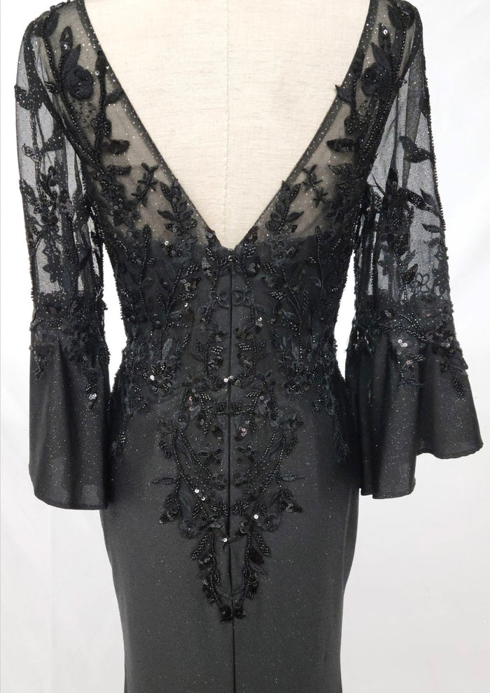 Chicas C357 Printed Bridal Black Floral Floor-Length Fabric Dress