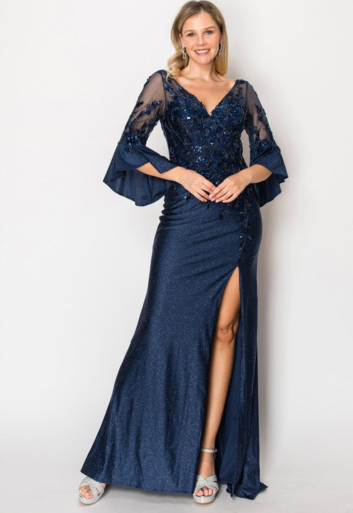 Chicas C357 Printed Bridal Black Floral Floor-Length Fabric Dress