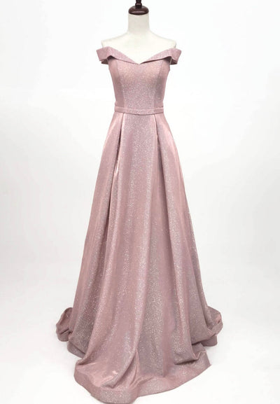 Chicas BT9017 Evening Blush A-Line Floor-Length Shimmer Fabric Dress