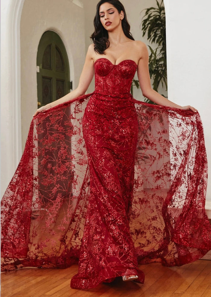Chicas C819 Formal Red Strapless Floor-Length Corset Fabric Dress