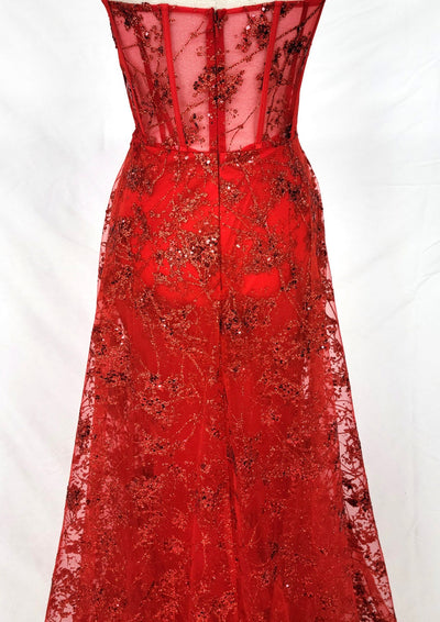 Chicas C819 Formal Red Strapless Floor-Length Corset Fabric Dress