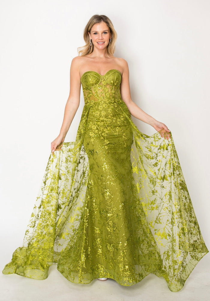 Chicas C819 Formal Red Strapless Floor-Length Corset Fabric Dress