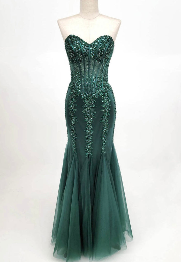 Chicas C820 Prom Black Mermaid Strapless Floor-Length Tulle Dress