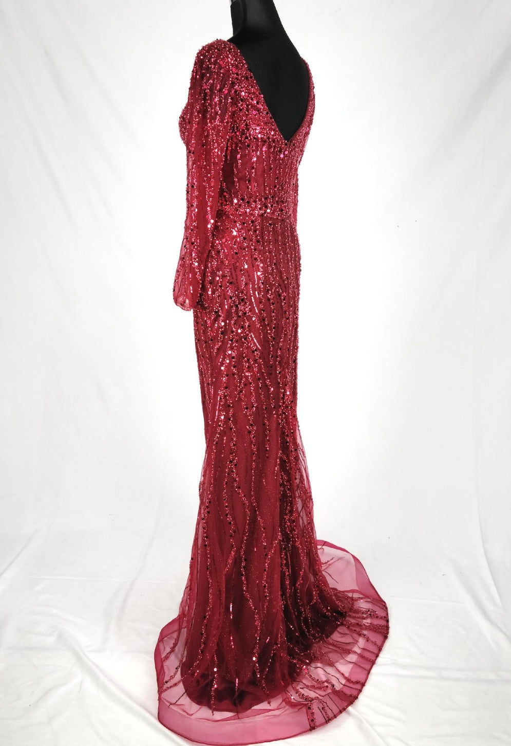 Chicas C353 Evening Red Sweetheart Long High-Slit Fabric Dress