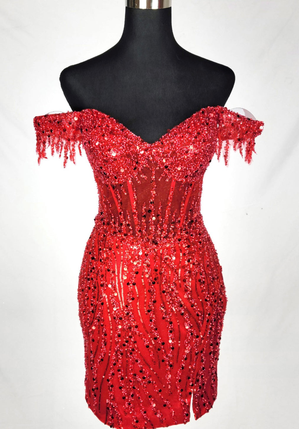 Chicas C351 Glam Cocktail Gold Mini Corset High-Slit Fabric Dress