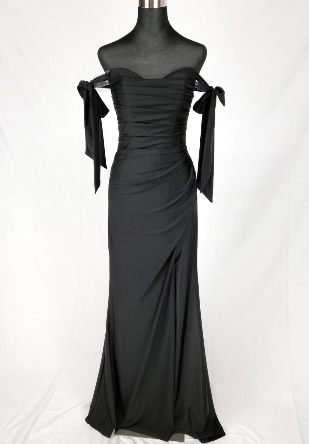 Chicas DM8010 Evening Black Long High-Slit Fabric Dress