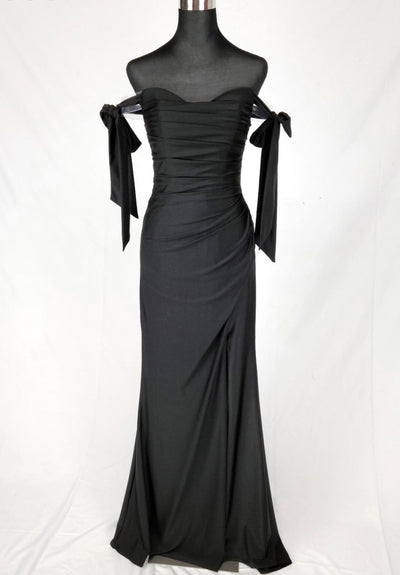 Chicas DM8010 Evening Black Long High-Slit Fabric Dress
