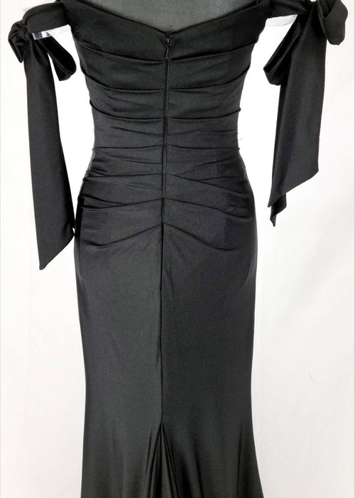 Chicas DM8010 Evening Black Long High-Slit Fabric Dress