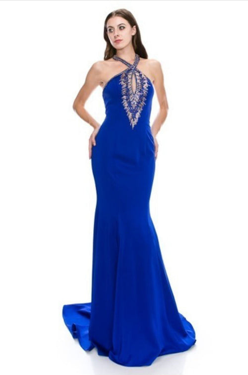 Chicas CC3017 Mermaid Halter Floor-Length Formal Style Jersey Dress