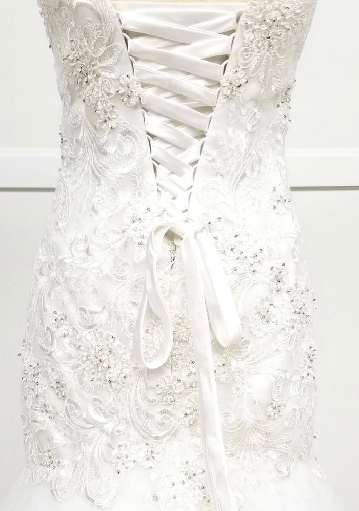 Chicas W1021 Romantic Bridal Mermaid Floor-Length Embroidered Appliqué Tulle Dress